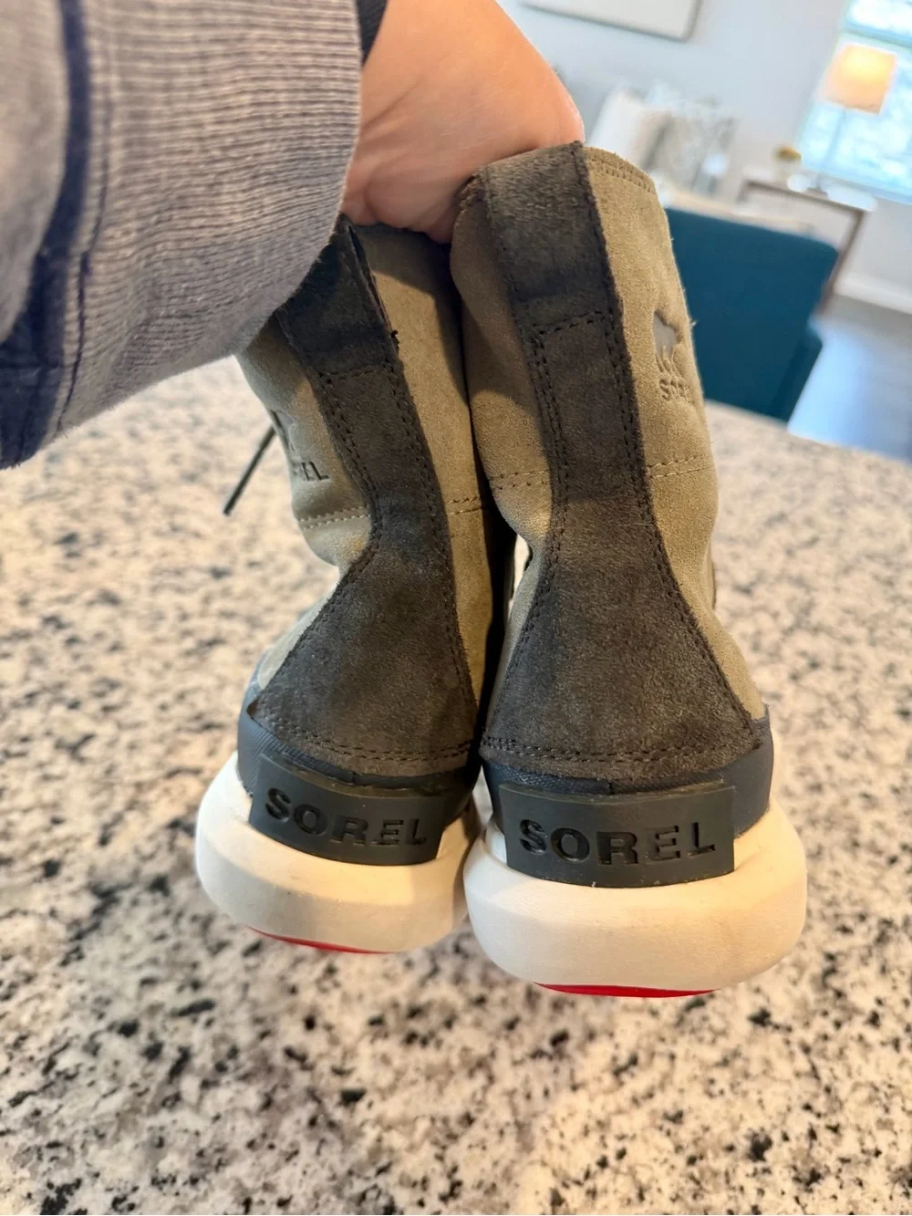 Sorel Explorer Next Joan Women's Waterproof Boots Size 7 Green Grey Suede Wool